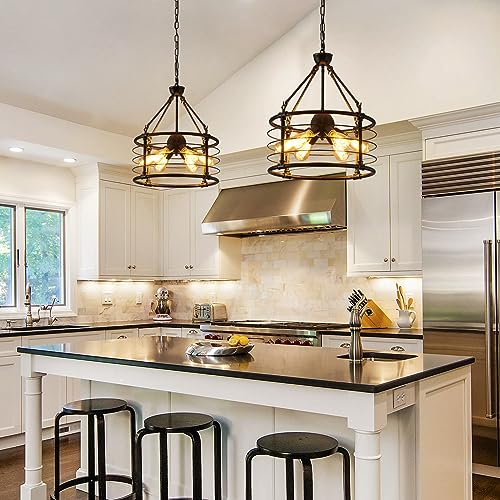 SGLfarmty Black Chandelier, 6-Light Modern Chandeliers for Dining Room Light Fixtures Hanging, Adjustable Lantern Hanging Lights, Industrial Metal Pendant Lighting for Kitchen Island, Living Room