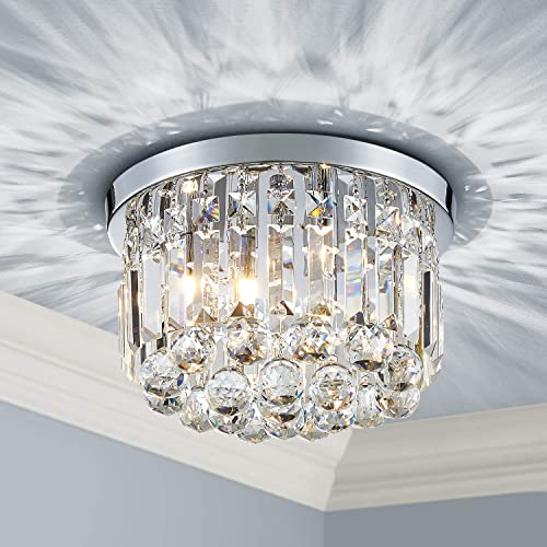 AGV LIGHTING 16061 Crystal Flush Mount Ceiling Light Fixture, 3-Lights, D12 x H10, Chrome Finish