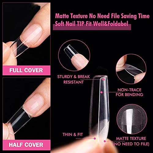 UNA GELLA Square Fake Nails 504pcs Square Gel Clear Acrylic French False Press on Nails Tips Pre-shape for Full Cover Nail Extension Nail Art, Home DIY Nail Salon 10 Sizes False Gelly Tips