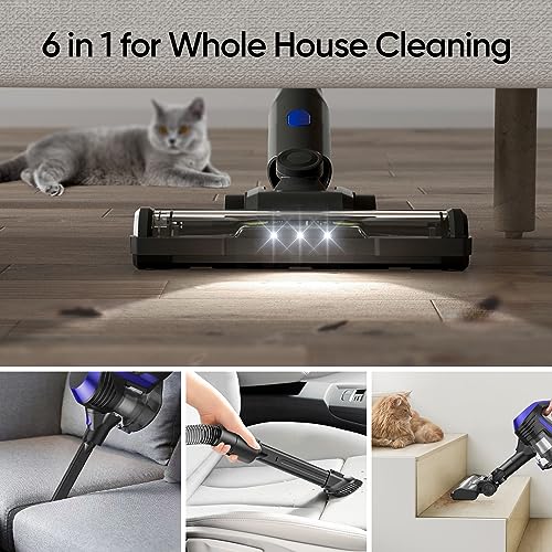 BUSYBUDY Cordless Vacuum Cleaner, 6 in 1 Lightweight Stick Vacuum Cleaner with 20Kpa Powerful Suction 30 Min Runtime Detachable Battery Wireless Handheld Vac for Home Pet Hair Hardwood Floor Carpet