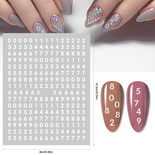 DANNEASY 8 Sheets Small Number Nail Art Stickers for Women Kids Girl Number for Nails Self Adhesive Nail Stickers Number Nail Decals 3D Nail Design Nail Decoration