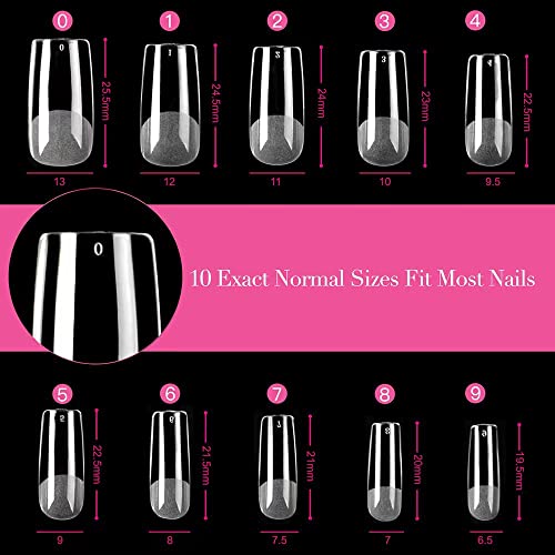 UNA GELLA Square Fake Nails 504pcs Square Gel Clear Acrylic French False Press on Nails Tips Pre-shape for Full Cover Nail Extension Nail Art, Home DIY Nail Salon 10 Sizes False Gelly Tips