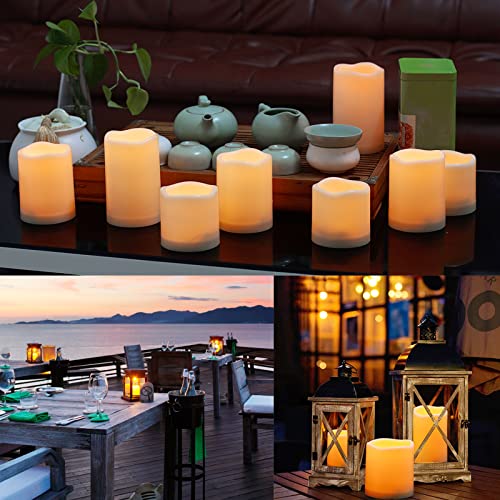 Comenzar Battery Operated Candle LED Flameless Candles Remote Control Candles Outdoor LED Candles with Timer,Outdoor Waterproof Candles(D: 3" x H: 4" 5" 6") Flameless Pillar Candles Set of 9