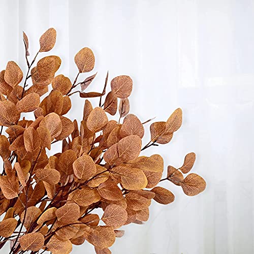 Artflower 6 Pcs Artificial Eucalyptus Stems Fall Stems Tall Silver Dollar Eucalyptus Leaves Fake Silk Eucalyptus Branches Autumn Decorations for Home Wedding Party Thanksgiving Decor(Yellow)