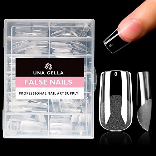 UNA GELLA Square Fake Nails 504pcs Square Gel Clear Acrylic French False Press on Nails Tips Pre-shape for Full Cover Nail Extension Nail Art, Home DIY Nail Salon 10 Sizes False Gelly Tips