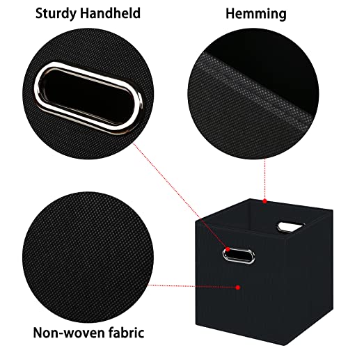 HEAYEEG Black Foldable Storage Cubes Bins, Fabric Storage Box Cubes Organizer Baskets with Dual Handles for Home Organizer (Black)