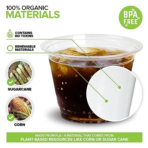 Stock Your Home 9 oz Clear Compostable Cold Cups (50 Pack) Plant Based Biodegradable No Plastic Eco Party Cup, Environmentally Friendly Recyclable Disposable Sustainable for Water, Wine & Beer Sample