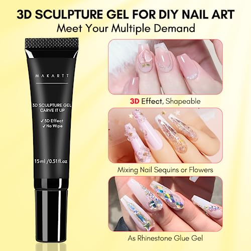 Makartt 15g 3D Nail Gel Sculpting Gel Nail Art Glue for Nail Art Designs DIY Nail Craving 3D Gel Nail Art Polish Painting Drawing Nail molding Gel Sculpture Gel Nail Decoration Manicure Charms Clear