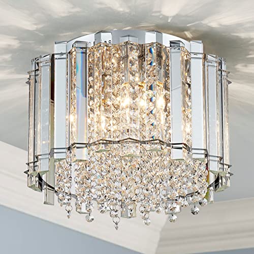 AGV LIGHTING CL026 Flush Mount K9 Crystal Ceiling Light Fixture, D14 x H9.5, 5-Lights, Chrome Finish