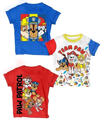 Paw Patrol Graphic T-Shirts (3 Pack) Rubble, Chase & Marshall Character Outfit Toddlers Birthday Boys 3T Bl/Wh/Rd SS