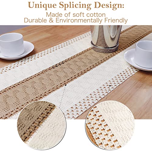 OurWarm Macrame Table Runner Farmhouse Style, Natural Burlap Boho Table Runner Modern Farmhouse Decor Rustic Woven Cotton Crochet Lace for Bohemian, Rustic,Bridal, Shower Wedding, Dinner, 72" x 12"