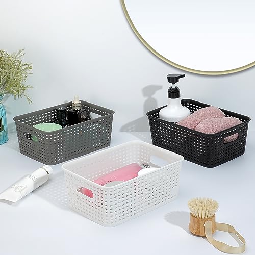 Plastic Storage Baskets Set of 6 Durable Small Organizer Bins Storage Baskets for Shelves,Closet,Kitchen Organization, Countertops, Desktops, Cabinets and Badrooms,Black