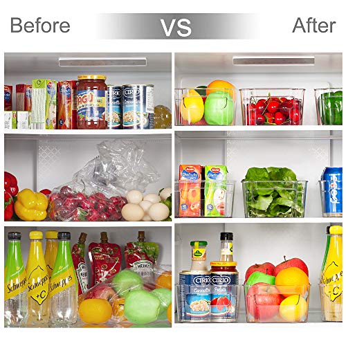 HOOJO Refrigerator Organizer Bins - 8pcs Clear Plastic Bins For Fridge, Freezer, Kitchen Cabinet, Pantry Organization, BPA Free Fridge Organizer, 12.5" Long, Clear