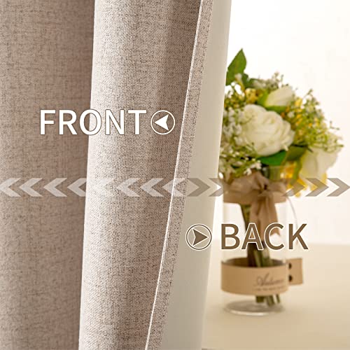 MIULEE 100% Blackout Linen Textured Curtains for Bedroom Solid Thermal Insulated Natural Beige Grommet Room Darkening Curtains & Drapes Luxury Decor for Living Room Nursery 52 x 84 Inch (2 Panels)