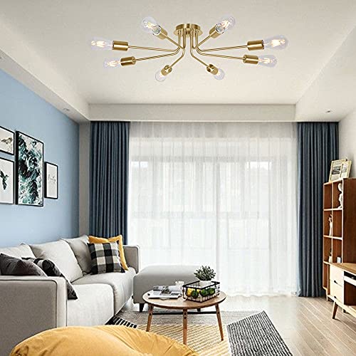 TULUCE 8 Lights Sputnik Chandelier Brushed Brass Semi Flush Mount Ceiling Lights Industrial Kitchen Lighting Fixtures Ceiling Lighting