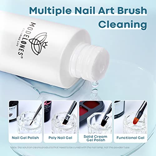 Modelones Poly Nail Gel Kit Slip Solution for Nails 120ml Extension Set with Dual-Ended Brush Anti-Stick Liquid Brushes Cleaning Smooth Non-Odor Healthy Manicure Easy Spread Beginner