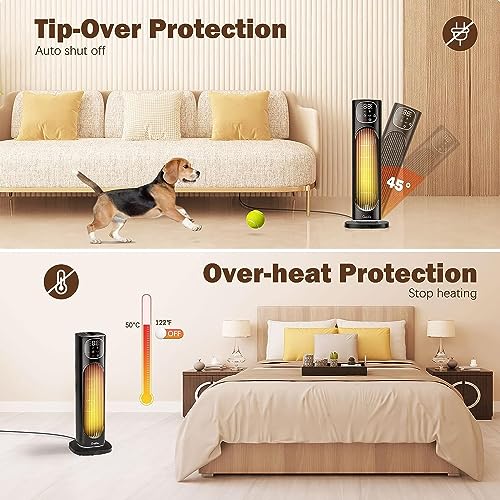 Grelife 24" Space Heater, 75° Oscillating Electric Heater with Night Light, Remote, Overheat & Tip-over Protection, ECO Mode, 12H Timer, Thermostat, 1500W Portable Heater for Indoor Use, Office, Home