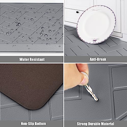 WEZVIX Non-Skid Kitchen Rugs and Mats Waterproof, Anti Fatigue Kitchen Mat 2 PCS, 1/2 Inch Thick Kitchen Floor Mat, Ergonomic Comfort Foam Standing Mat for Floor, Office, Sink, Laundry - Grey