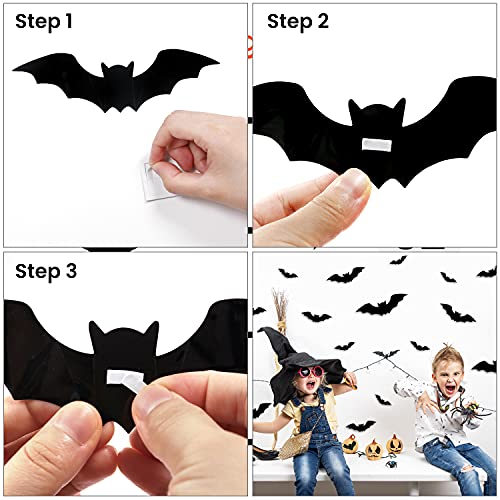 128PCS/4SIZE 3D Bats Sticker, Halloween Party Supplies Reusable Decorative Scary Wall Decal for Home Decor DIY Wall Decal.