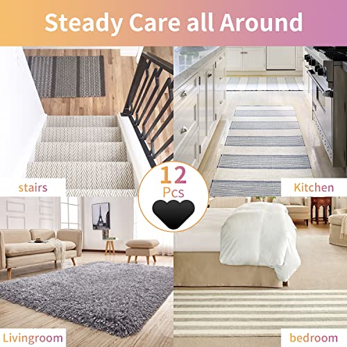 [12 Pack] Rug Gripper, Double Sided Non-Slip Rug Pads Rug Tape Stickers Washable Area Rug Pad Carpet Tape Corner Side Gripper for Hardwood Floors and Tile