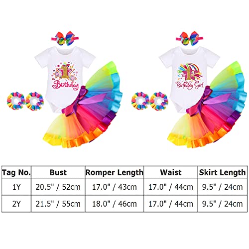 Watermelon 1st Birthday Outfit for Baby Girls Romper Rainbow Tutu Skirt Headband Socks Summer Clothes Set for 1 Year Old Princess Cake Smash Photo Prop Dress Rainbow 1st Birthday Girl 4PCS 1 Year