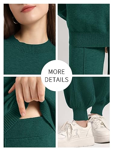 SuperPrity Womens Two Piece Sweatsuit Outfits Long Sleeve Pocket Tracksuit Sets Knitted Loungewear Set-XL,Dark Green