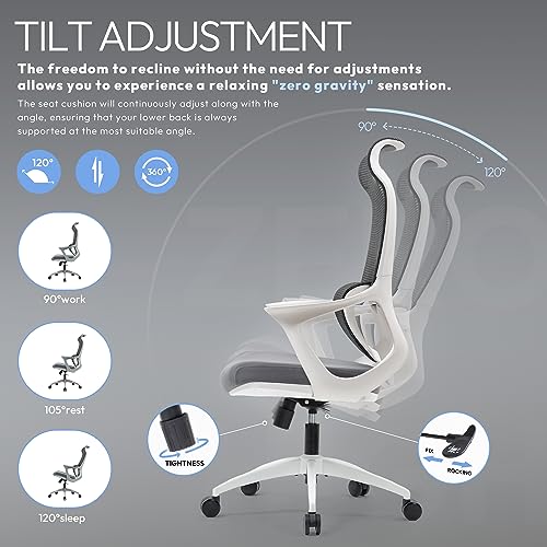 Office Chair-Ergonomic Computer Desk Chair, High Back Mesh Home Office Chair, Big and Tall Office Chair with Lumbar Support, Large Computer Executive Desk Chair, 330lbs, White