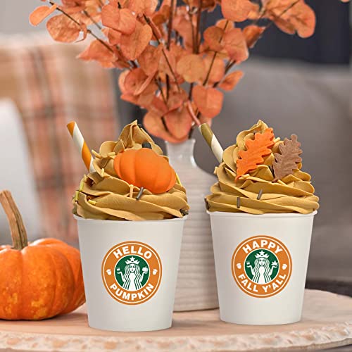 Fall Decor - Fall Decorations for Home - 2 Pack Mini Pumpkin Spice Latte Cups with Faux Whipped Cream - For Autumn Tiered Tray Thanksgiving Farmhouse Table - Gifts for Women Warming Gifts New Home