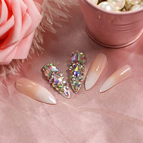 Ombre Pink Fake Press On Nails 3d Extra Long Stiletto Artificial Jewelry Full Cover False Nail With Rhinestones Luxury Bridal Wedding Professional Nail Art Salon