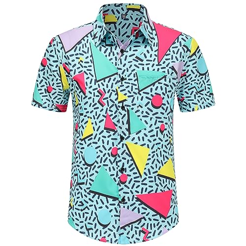 Spanoous Mens Hawaiian Shirts and Shorts Set 80s 90s Shirts 2 Pieces Beach Outfits Sets with Bucket Hats 11-L