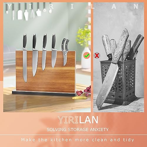 Yirilan Magnetic Knife Block, Double Sided Magnetic Knife Holder, Acacia Wood Home Kitchen Magnetic Knife Stand - Large size