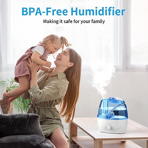 Humidifiers for Bedroom Large Room Home, 2.2L Cool Mist Humidifier for Baby Kids, 30 Hours with Whisper-Quiet Operation, Adjustable 360° Rotation Nozzle, Night Light Function(Blue-White)