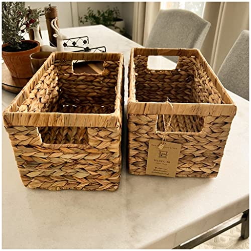 M4DECOR Set of 3 Wicker Storage Basket, Water Hyacinth Storage Baskets, Wicker Storage Baskets for Shelves, Wicker Baskets for Storage, Woven Baskets for Storage (Natural Set 3 Sizes SML)