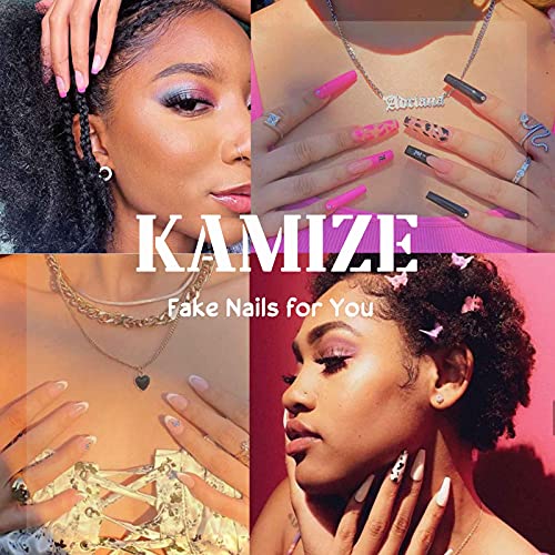 Kamize Extra Long Press on Nails Square White Fake Nails Design Acrylic Full Cover Artificial False Nails for Women and Girls 24PCS