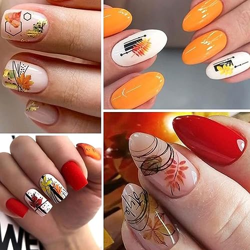 8 Sheets Fall Nail Art Stickers Decals,3D Fall Maple Leaf Nail Decals Self-Adhesive Nail Art Supplies Maple Leaves Mushroom Nail Designs Stickers Thanksgiving Day Decorations for Women DIY Nail Art