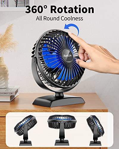 AaoLin Desk Fan, USB Small Fans with 3 Speeds Strong Airflow, Quiet Portable, 360° Rotation Personal Table Fan for Home,Office, Bedroom Desktop