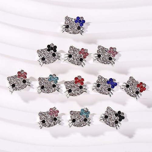 36PCS Kawaii Nail Art Charms Bling Kitty 3D Cute Metal Rhinestone Crystals Making Ornament Nail Decoration Accessories for DIY