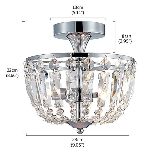 Bestier Modern Chrome Crystal Semi Flushmount Chandelier Lighting LED Ceiling Light Fixture Lamp for Dining Room Bathroom Bedroom Livingroom Diameter 9" Height 8.6"