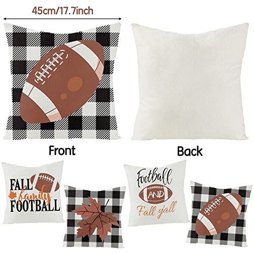WATINC 4Pcs Fall Football Throw Pillow Covers Y’all Family Maple Leaves Buffalo Check Pillowcase Autumn Linen Cushion Cases Thanksgiving Farmhouse Party Decorations for Sofa Couch Bed Car 18 x 18 Inch