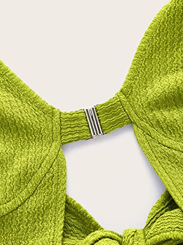 Verdusa Women's 2 Piece Outfits Tie Back Crop Halter Top and Wide Leg Pant Sets Lime Green S