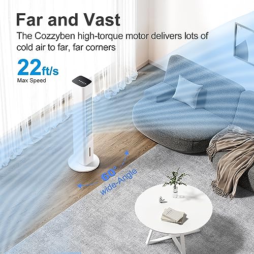 COZZYBEN Cooling Tower Fan Standing Floor Fans Bladeless Portable Evaporative Air Cooler Ventless Ac Unit no Window for Room Bedroom Indoor Home