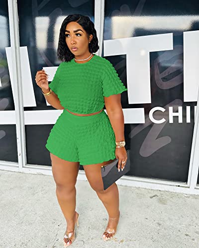 Short Sets Women 2 Piece Outfits Cute Summer Two Piece Outfits Dressy Short Sleeve Top Crew Neck Shirt And Shorts Lounge Sets Romper Green XL