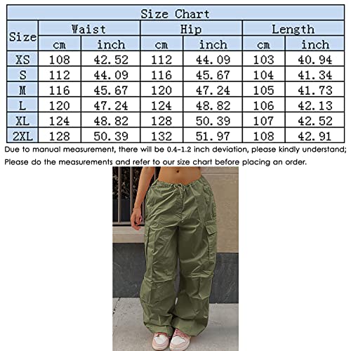 Viatabuna Parachute Women's Oversized Cargo Pants Drawstring High Rise Baggy Joggers Sweatpants Plus Size Y2K Wide Leg Pants Green