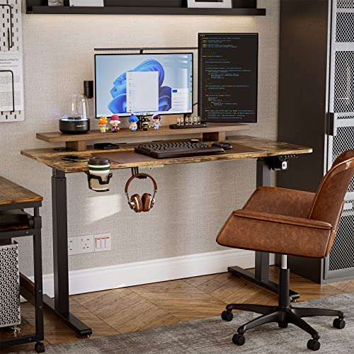 Azonanor Standing Desk - Height Adjustable Desk, 55 x 24 Inches Stand up Desk, Sit Stand Home Office Desk with Splice Board, Black Frame/Rustic Brown Top