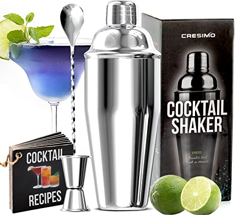 24oz Cocktail Shaker Set Bartender Kit w/Bar Accessories for The Home Bar Set- Martini Shaker, Jigger Drink Mixer Spoon -Alcohol Shaker Bartender Gift Idea- Bartending Kit Essential for Home- Cresimo