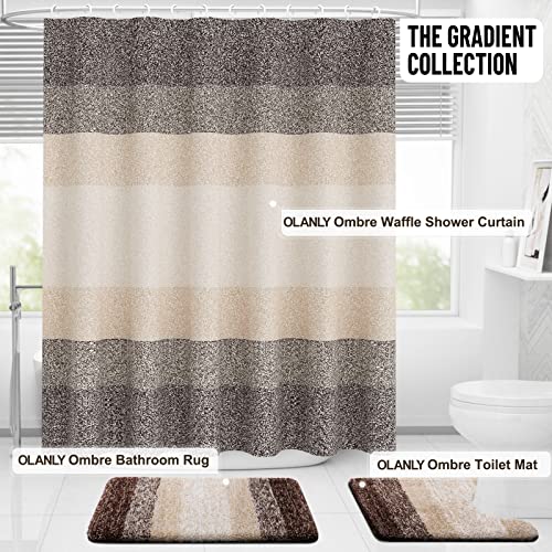 OLANLY Waffle Shower Curtain 72x72 Inches, Heavyweight Fabric, Machine Washable, Waterproof, Hotel Luxury Spa, Simple Modern Brown Shower Curtains for Bathroom, Guest Bath, Stalls and Tubs