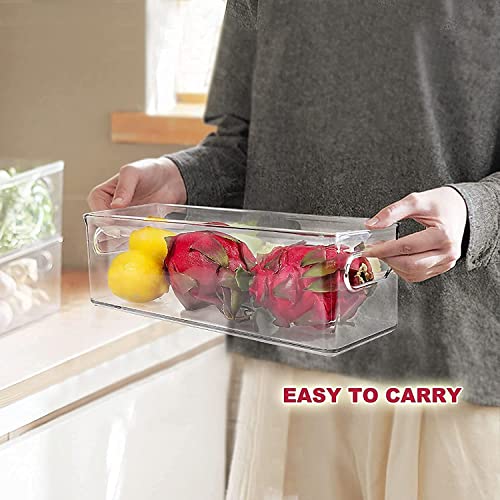 Abiudeng 2 Pack Stackable Refrigerator Organizer Bins with Pull-out Drawer, Drawable Clear Fridge Drawer Organizer with Handle, Plastic Kitchen Pantry Storage Containers