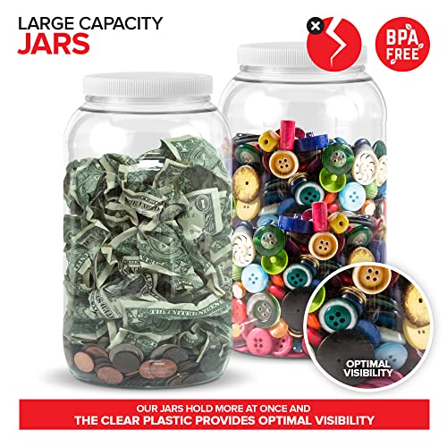 Stock Your Home 1 Gallon Clear Plastic Jars with Lids (1 Pack) 128 oz Wide Mouth Large Jar with Lid, Big Container for Candy, Cookies, Arts & Crafts, Bartender Money Tips, Kitchen & Pantry Storage