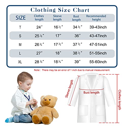 HTVYYDS White Lab Coat for Kids, Doctor Coat with Working Stethoscope&ID Card,Doctor Scientist Dress Up Costume for Boy Girls