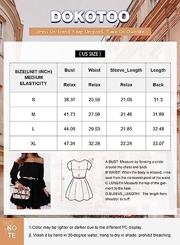 Dokotoo Womens Ruffle Off Shoulder Dress Long Sleeve Elastic Waist A-Line Casual Swing Mini Dresses for Women Fall Summer Fashion 2023 Flowy Cute Sexy Party Date Night Outfits Black Plus Size X-Large